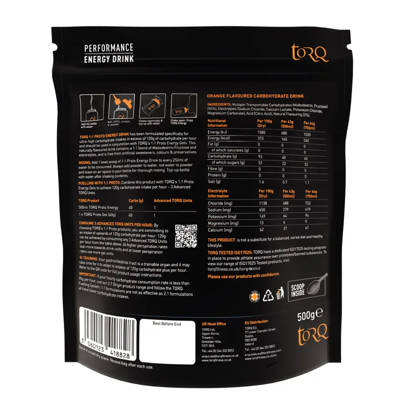 TORQ Proto 1:1 Energy Drink Pouch: ORANGE 500g-1
